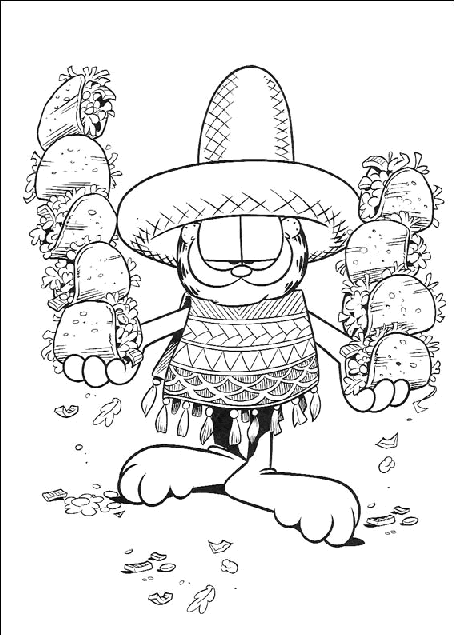 coloriage garfield et ses tacos mexicains